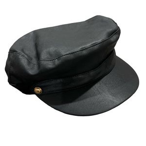 August Hats Black Faux Leather Fisherman Cap with Gold Button